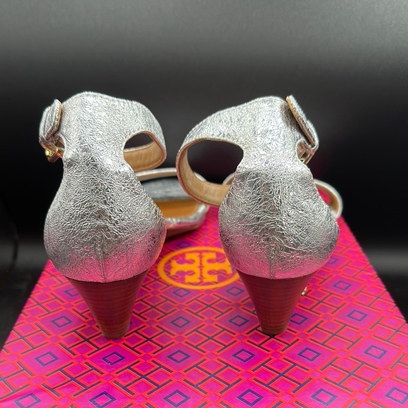 Tory Burch Savannah 45mm wedge sandal vulcano metallic silver size 7.5 - Picture 2 of 4
